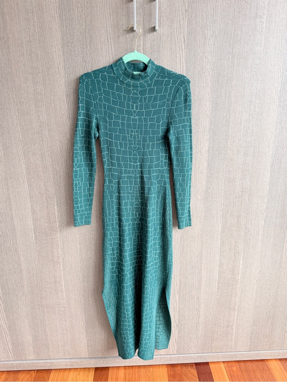 STAUD Teal Mock-Neck Long-Sleeve Midi Dress